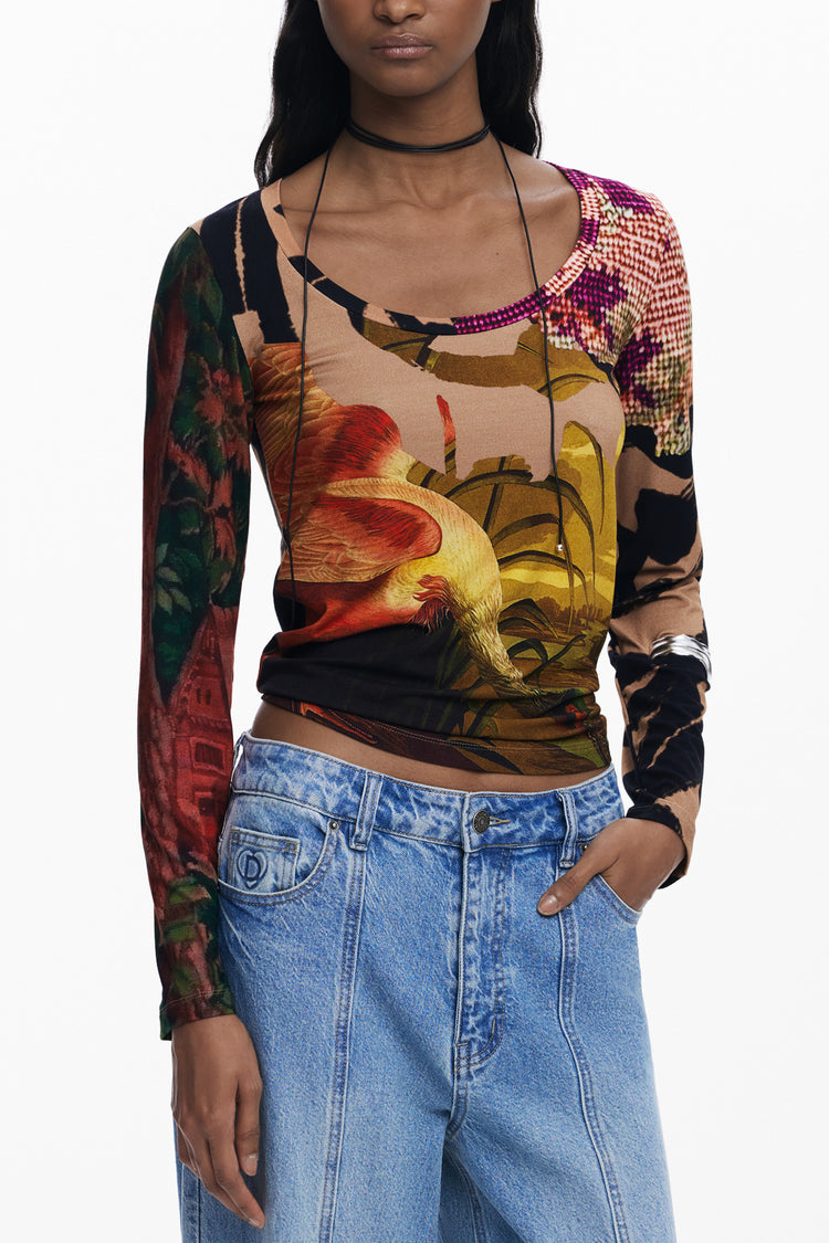 T-shirt DESIGUAL de mulher castanha